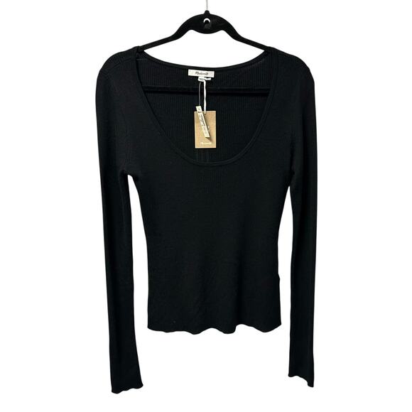 NWT Madewell True Black Merino Wool-Silk Blend Scoopneck Sweater Womens Large - Picture 2 of 8